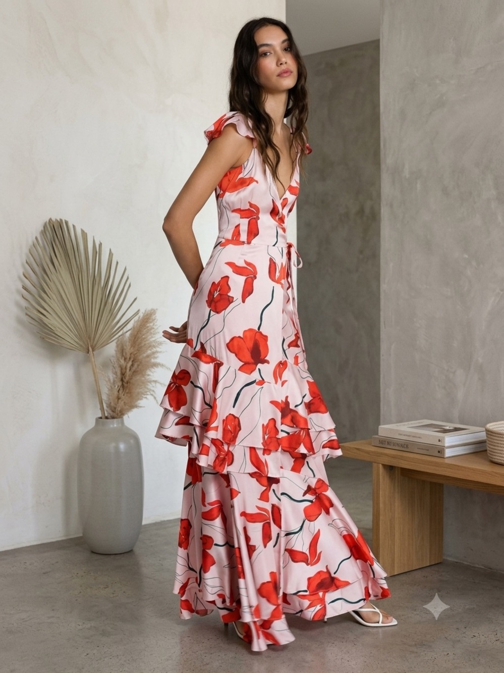 Hutch Siena Wrap Maxi Dress Pink Satin Medium NWT